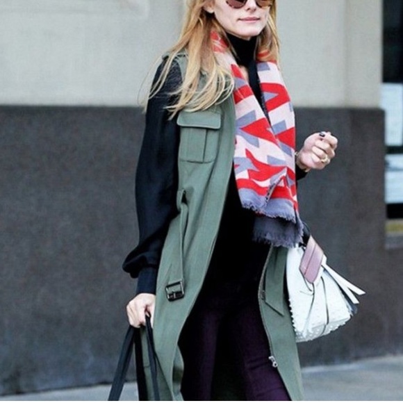 Olivia Palermo Chelsea28 Long Military Olive Green Vest Dress Medium - Picture 5 of 10